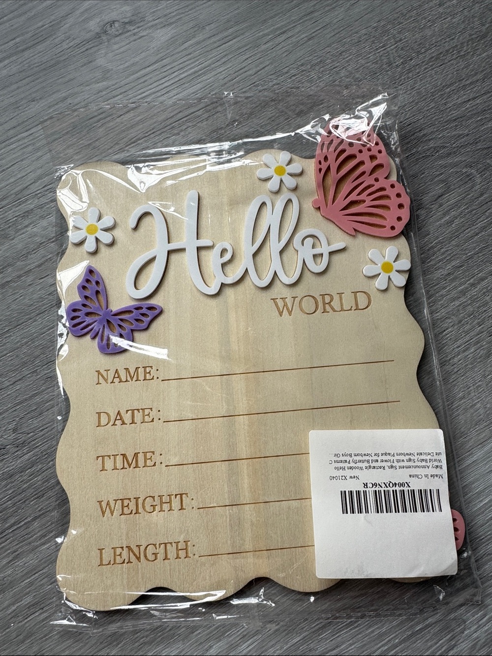 Hello World Baby Milestone Wooden Plaque - Pink & Purple